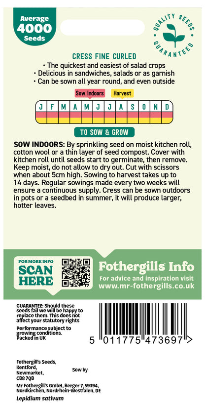 Mr Fothergill's Cress Fine Curled Seeds Packet
