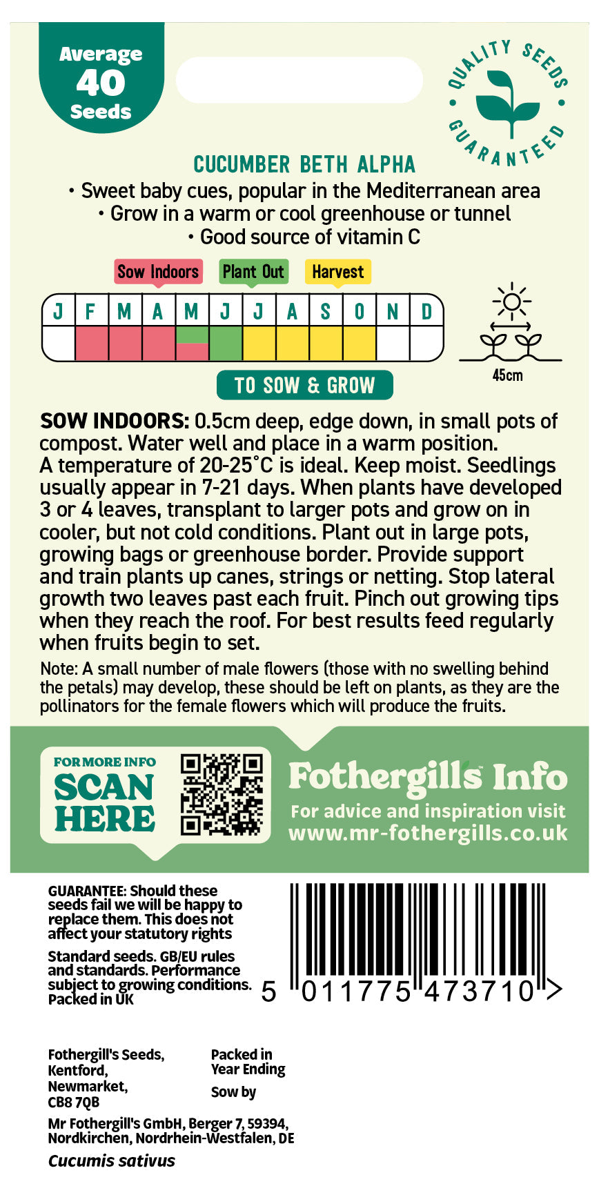 Mr Fothergill's Cucumber Beth Alpha  Seeds Packet