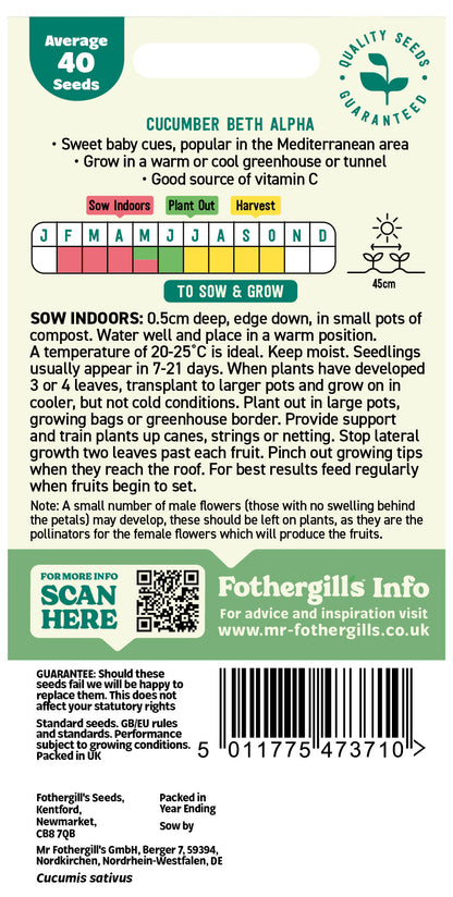 Mr Fothergill's Cucumber Beth Alpha  Seeds Packet