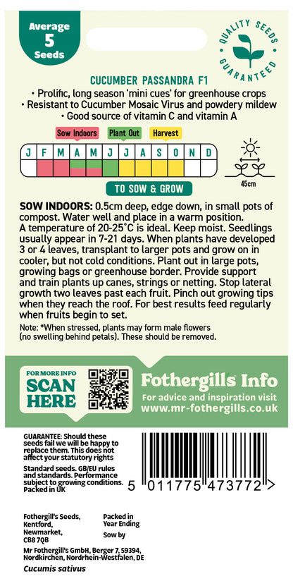 Mr Fothergill's Cucumber Passandra F1 Seeds Packet