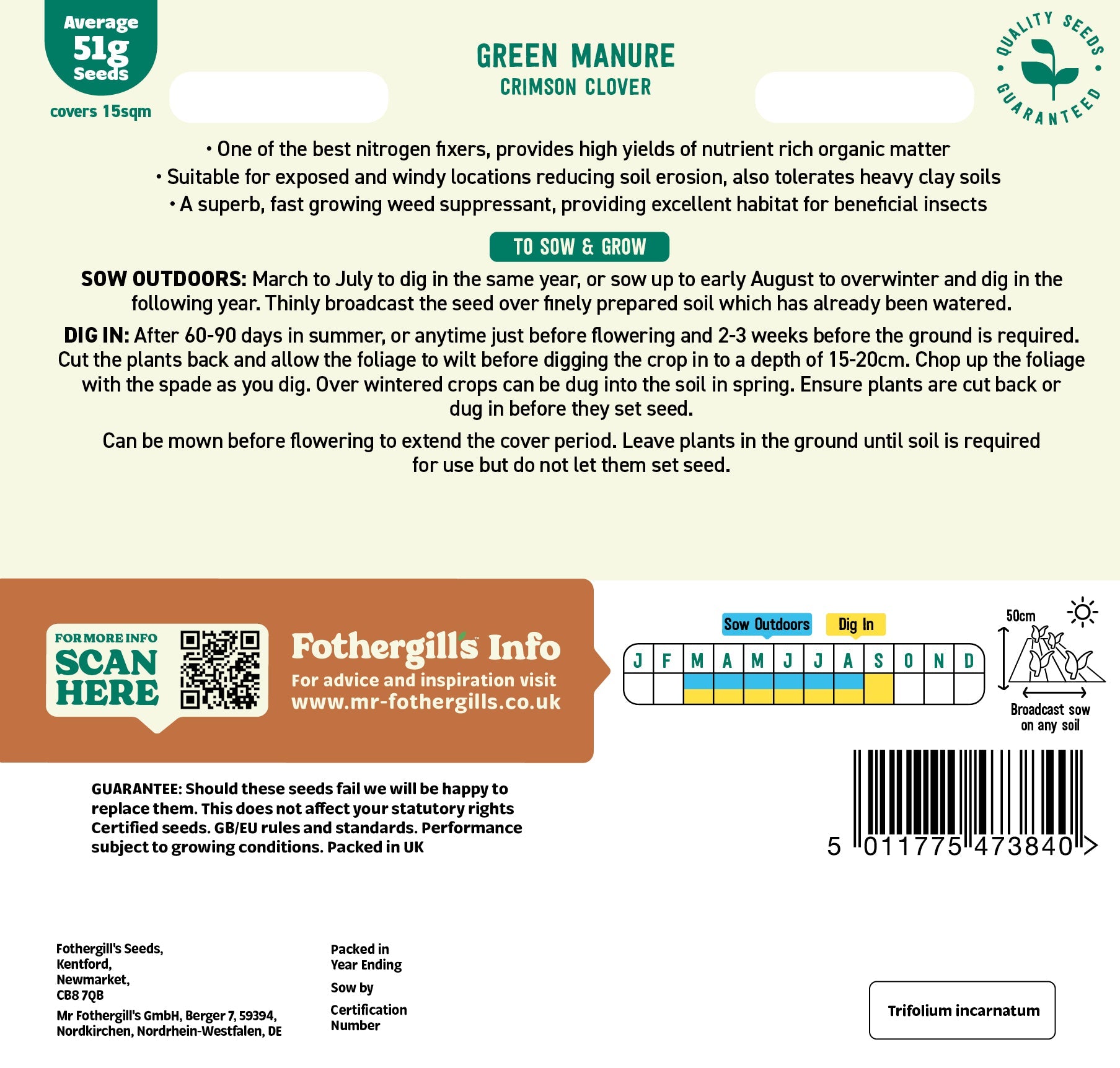 Mr Fothergill's Green Manure Crimson Clover Seeds Packet