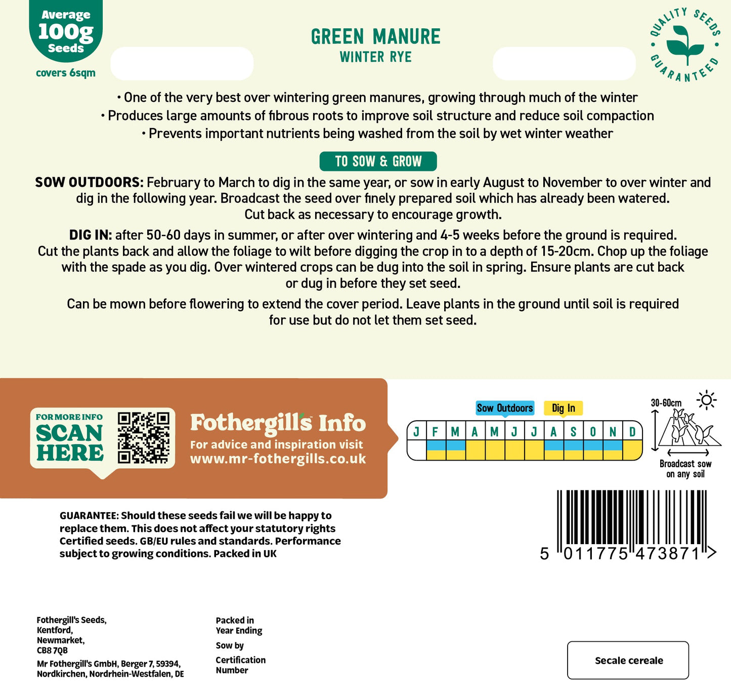 Mr Fothergill's Green Manure Winter Rye Seeds Packet
