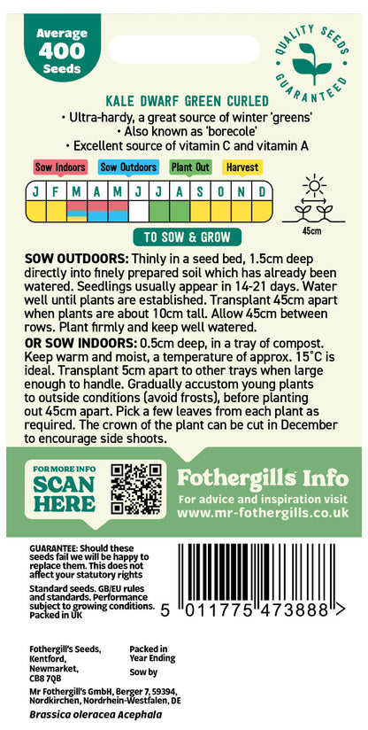 Mr Fothergill's Kale Dwarf Green Curled Seeds Packet