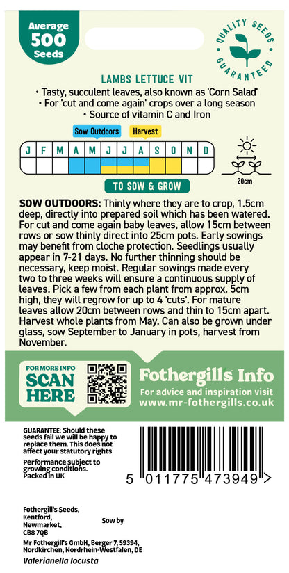 Mr Fothergill's Lambs Lettuce Vit Seeds Packet