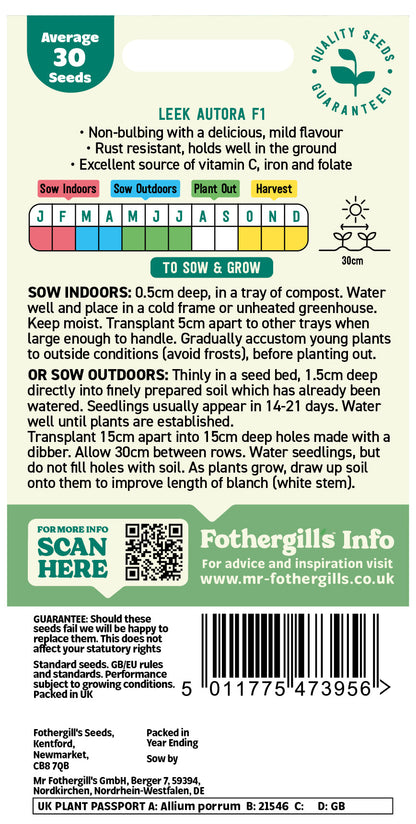 Mr Fothergill's Leek Autora F1 Seeds Packet