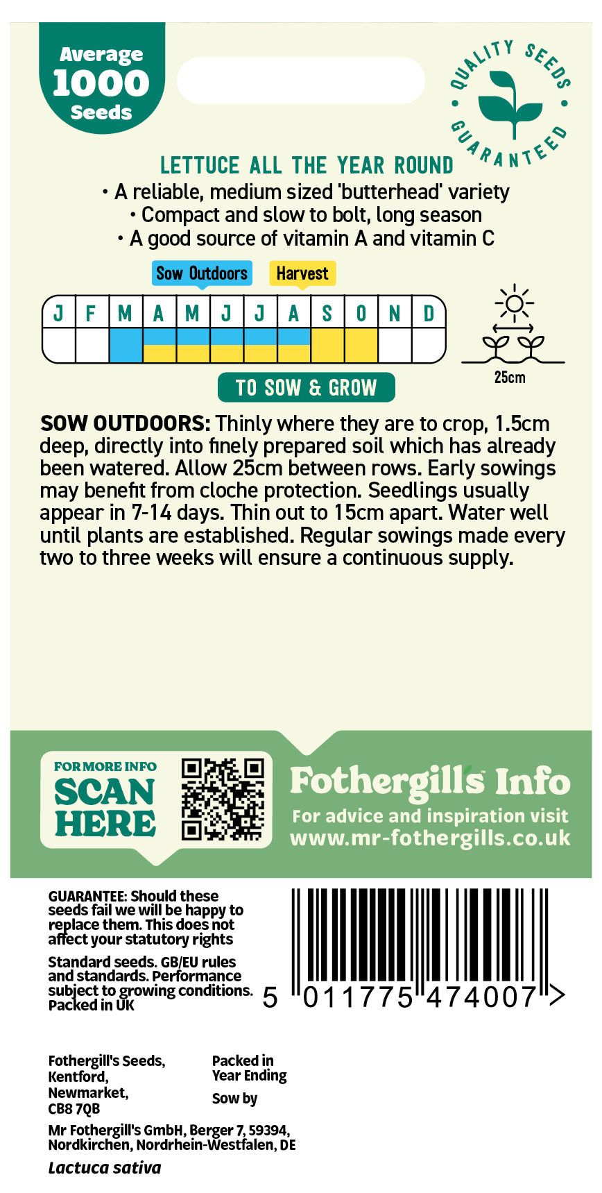 Mr Fothergill's Lettuce All The Year Round Seeds Packet