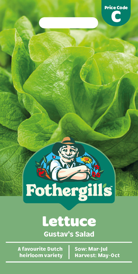 Fothergill's lettuce seed packet with green leaves in the background
