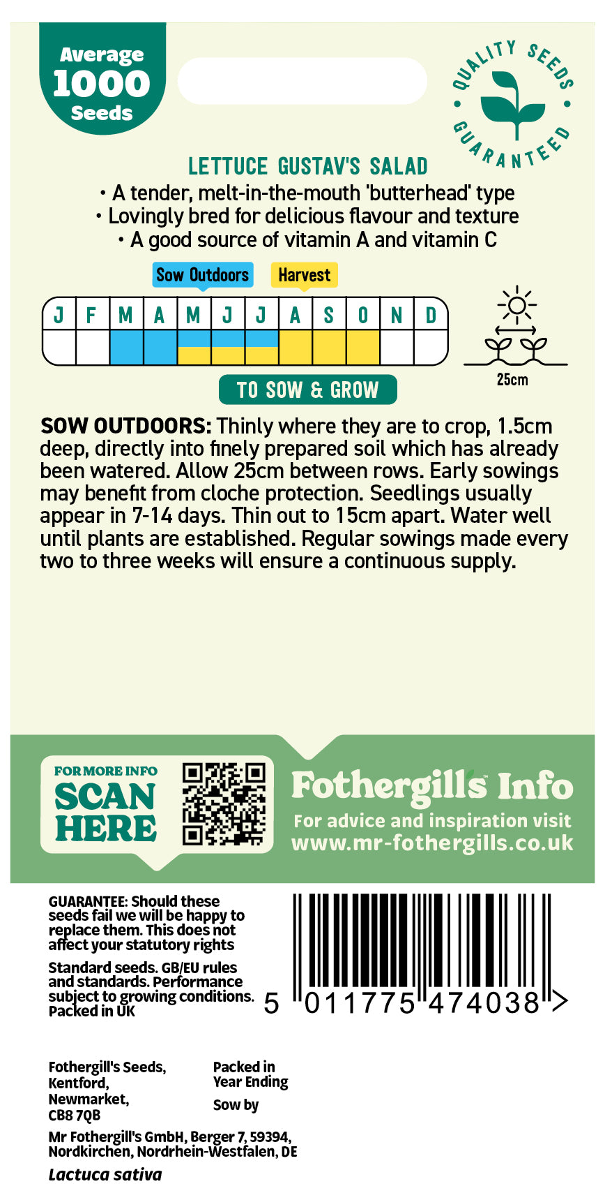 Seeds packet with planting instructions and product details