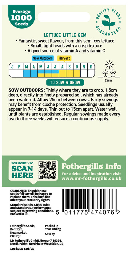 Mr Fothergill's Lettuce Little Gem Seeds Packet