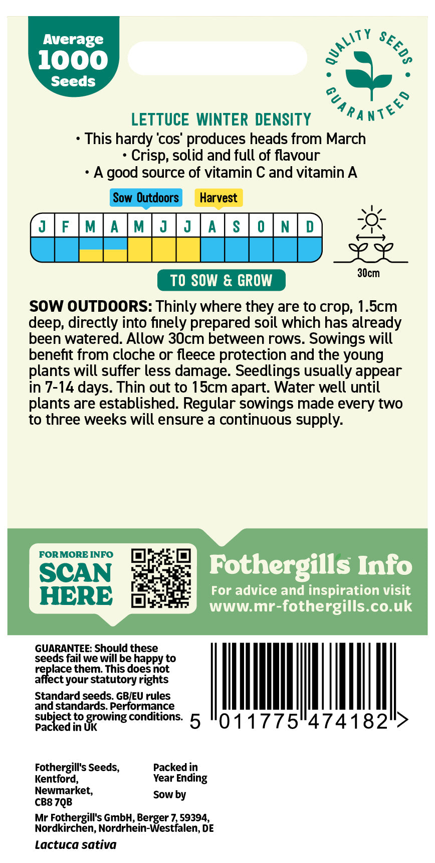 Mr Fothergill's Lettuce Winter Density Seeds Packet
