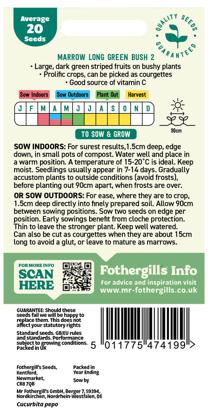 Mr Fothergill's Marrow Long Green Bush 2 Seeds Packet
