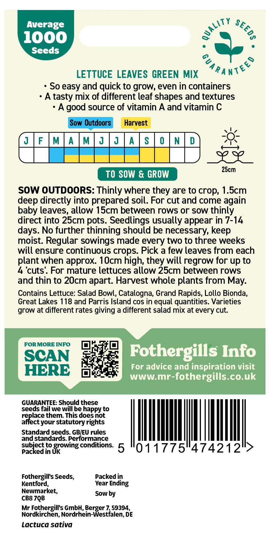 Mr Fothergill's Lettuce Leaves Green Mix Seeds Packet