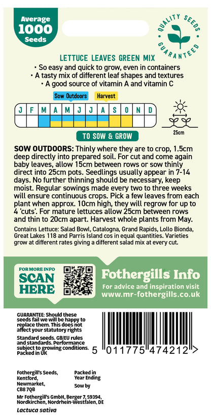 Mr Fothergill's Lettuce Leaves Green Mix Seeds Packet