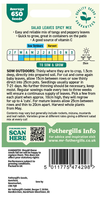 Mr Fothergill's Salad Leaves Spicy Mix Seeds Packet