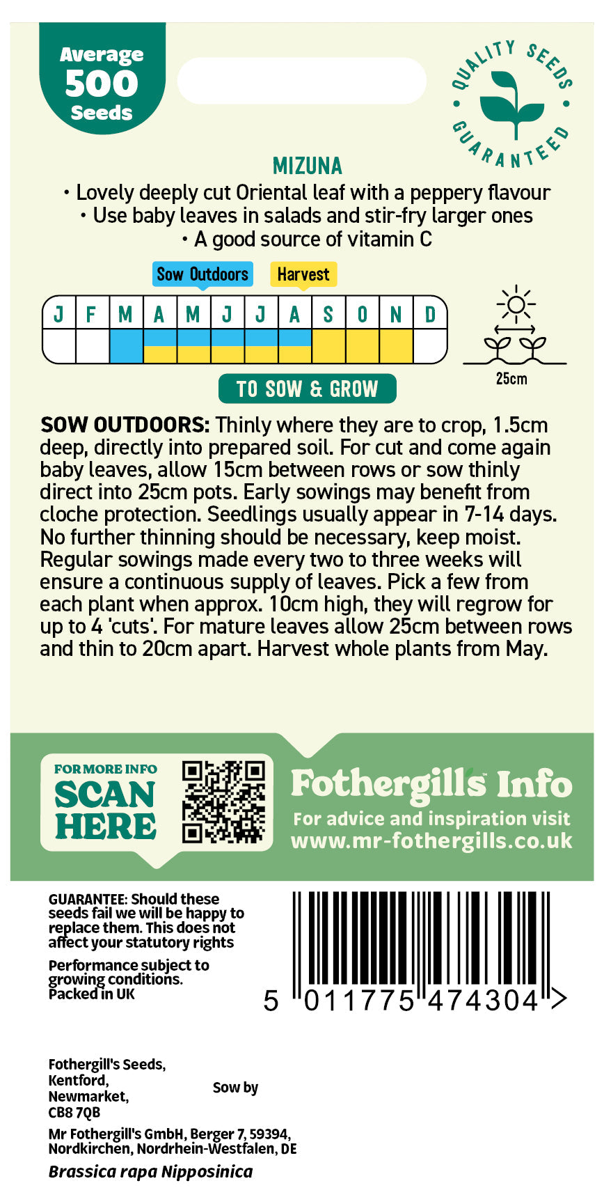 Mr Fothergill's Mizuna Seeds Packet