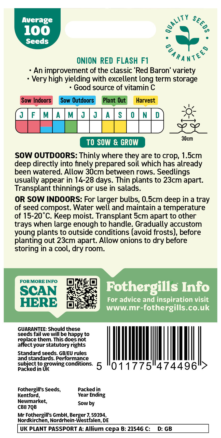 Mr Fothergill's Onion Red Flash F1 Seeds Packet