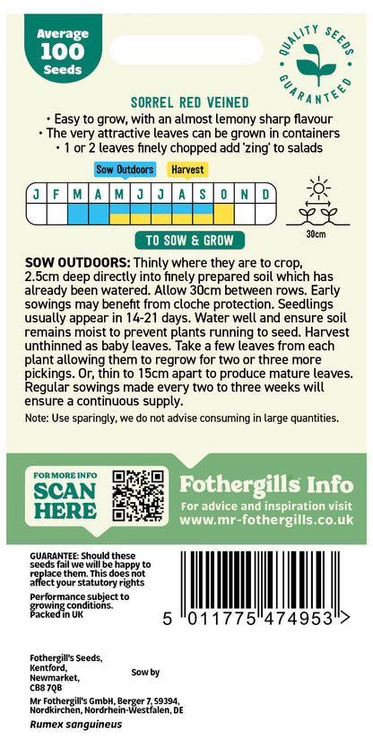 Mr Fothergill's Sorrel Red Veined Seeds Packet
