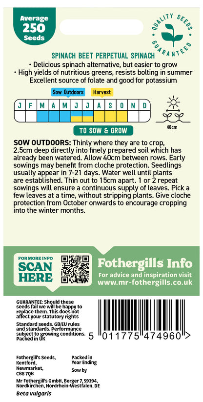 Mr Fothergill's Spinach Beet Perpetual Spinach Seeds Packet