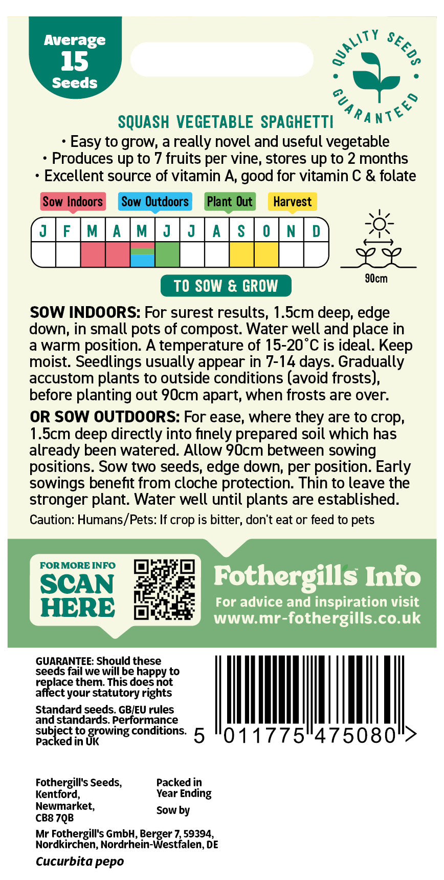Mr Fothergill's Squash Vegetable Spaghetti Seeds Packet