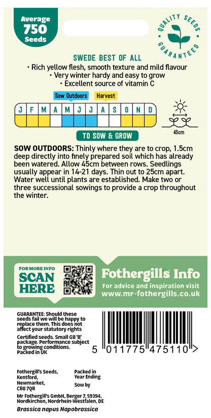 Mr Fothergill's Swede Best Of All Seeds Packet