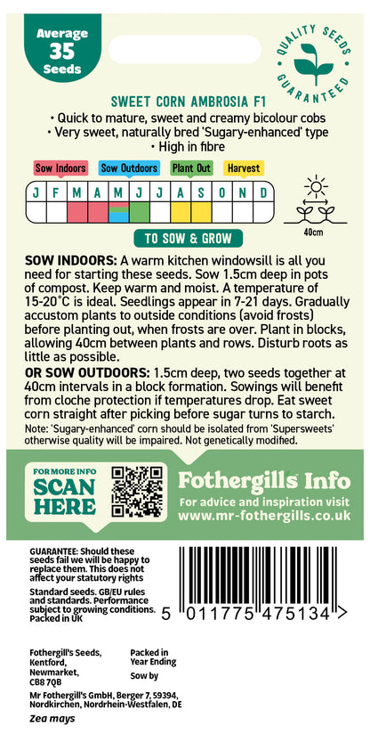 Mr Fothergill's Sweet Corn Ambrosia F1 Seeds Packet