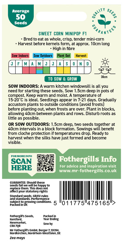 Mr Fothergill's Sweet Corn Minipop F1 Seeds Packet