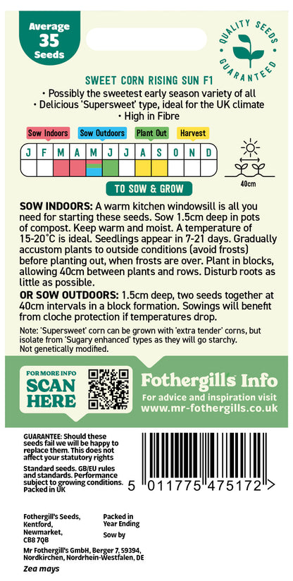 Mr Fothergill's Sweet Corn Rising Sun F1 Seeds Packet