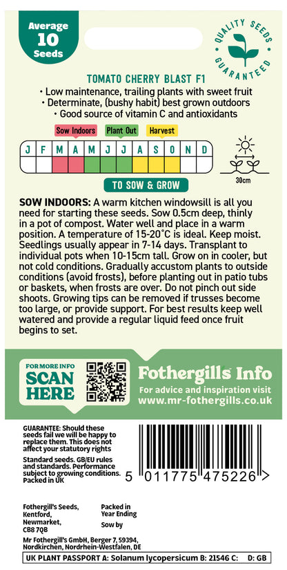 Mr Fothergill's Tomato Cherry Blast F1 Seeds Packet