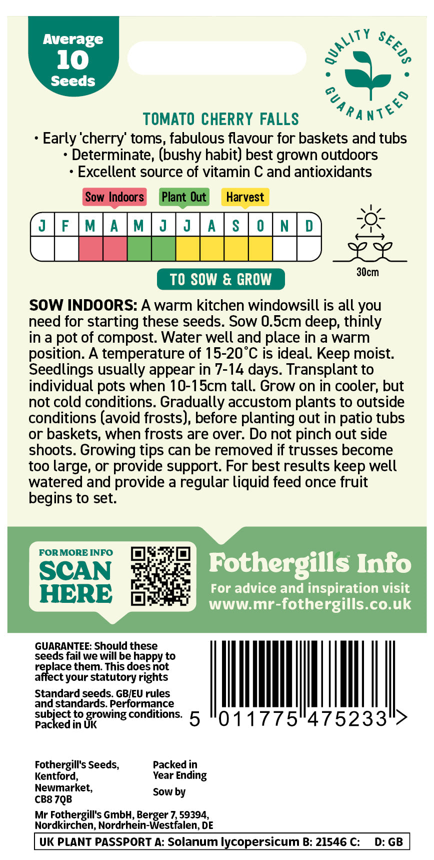 Mr Fothergill's Tomato Cherry Falls Seeds Packet