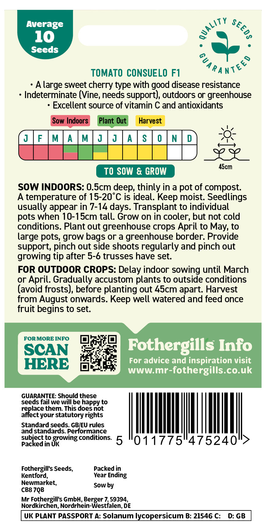 Mr Fothergill's Tomato Consuelo F1 Seeds Packet