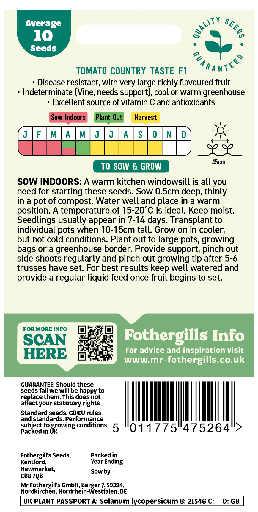 Mr Fothergill's Tomato Country Taste F1 Seeds Packet