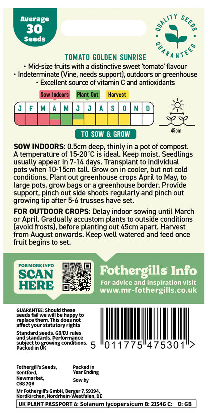 Mr Fothergill's Tomato Golden Sunrise Seeds Packet