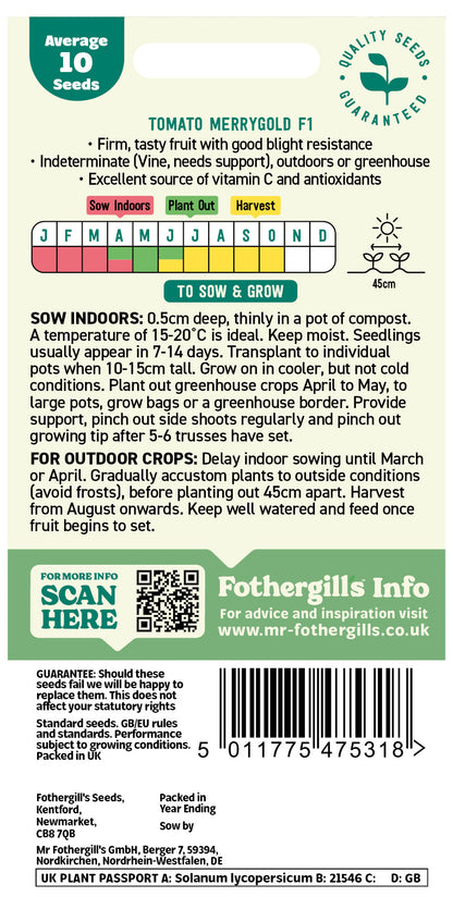 Mr Fothergill's Tomato Merrygold F1 Seeds Packet