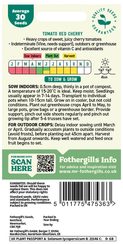 Mr Fothergill's Tomato Red Cherry Seeds Packet