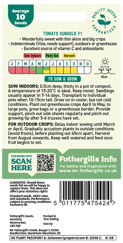 Mr Fothergill's Tomato Sungold F1 Seeds Packet