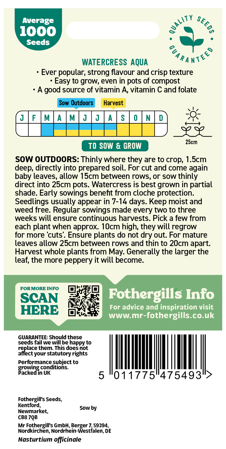 Mr Fothergill's Watercress Aqua Seeds Packet
