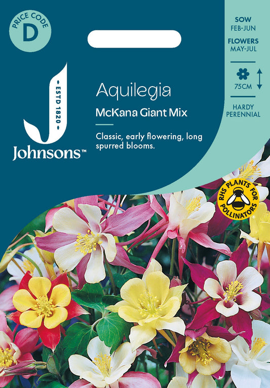 Johnsons Aquilegia Mckana Giant Mix Seeds Packet