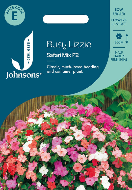 Johnsons Busy Lizzie Safari Mix F2 Seeds Packet