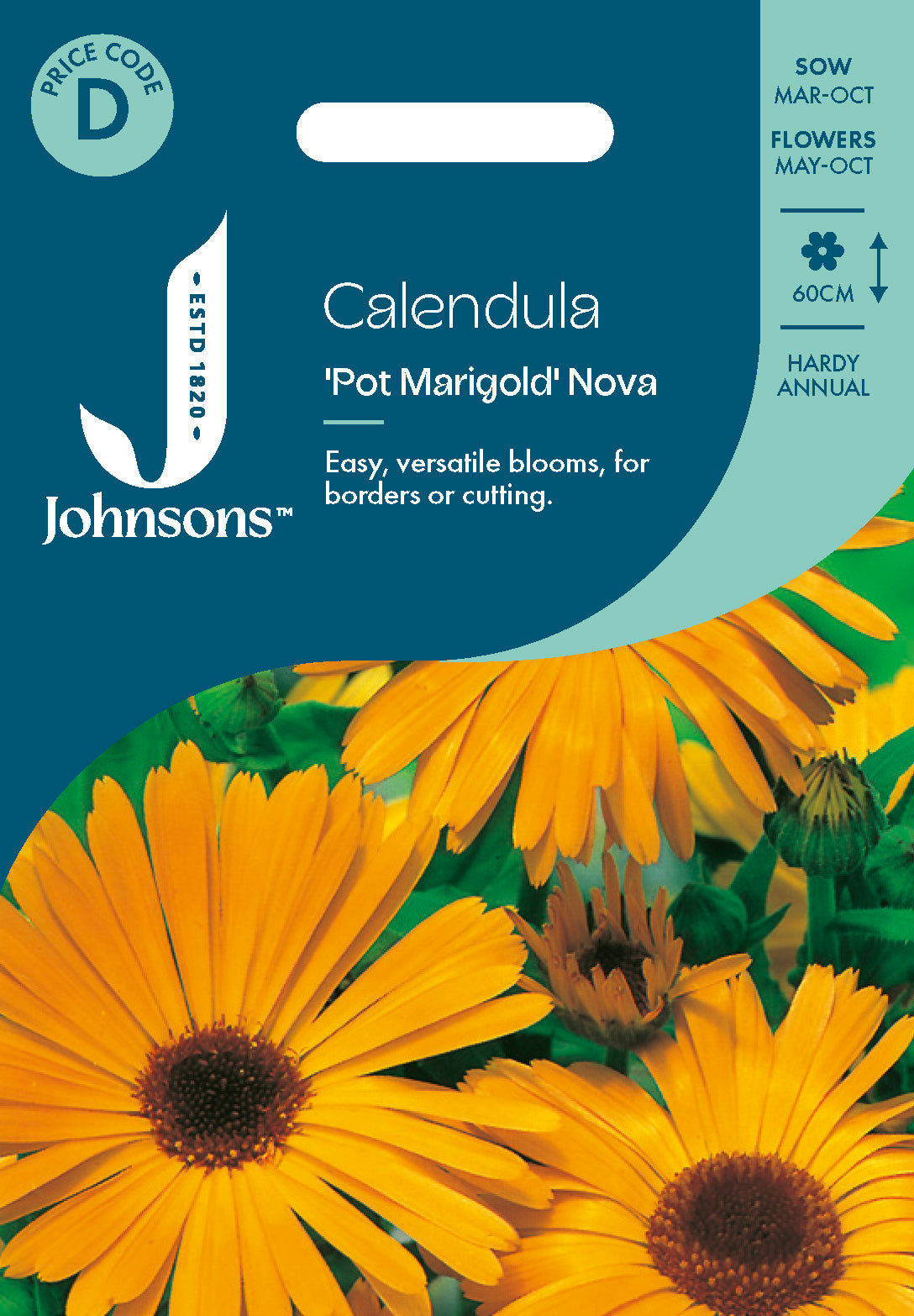 Johnsons Calendula Pot Marigold Nova Seeds Packet