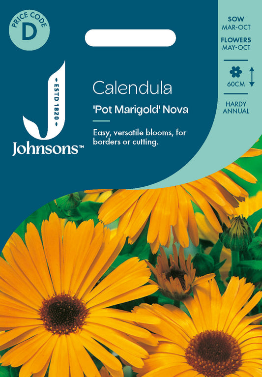 Johnsons Calendula Pot Marigold Nova Seeds Packet