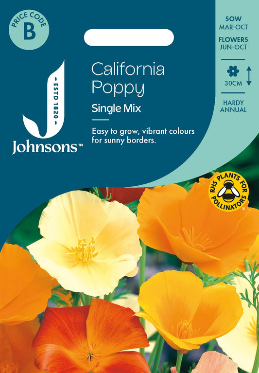 Johnsons California Poppy Single Mix Seeds Packet