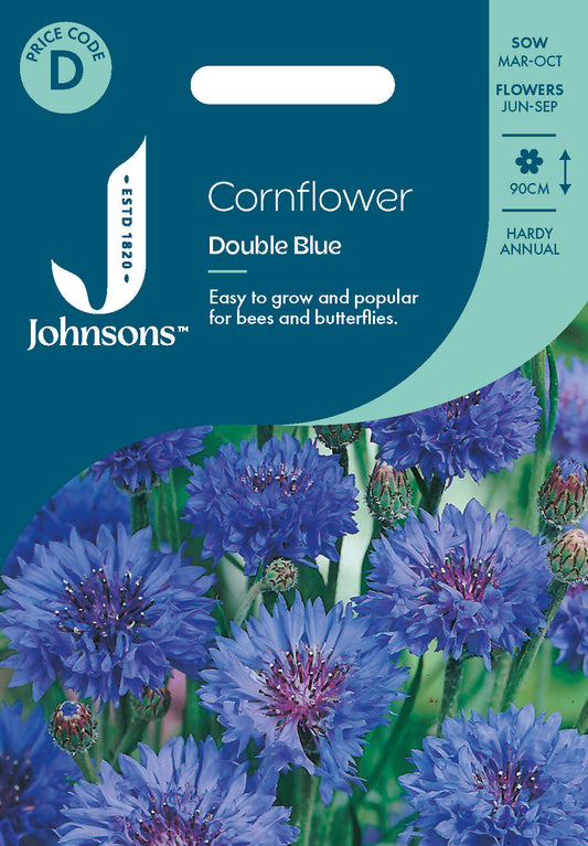 Johnsons Cornflower Double Blue Seeds Packet