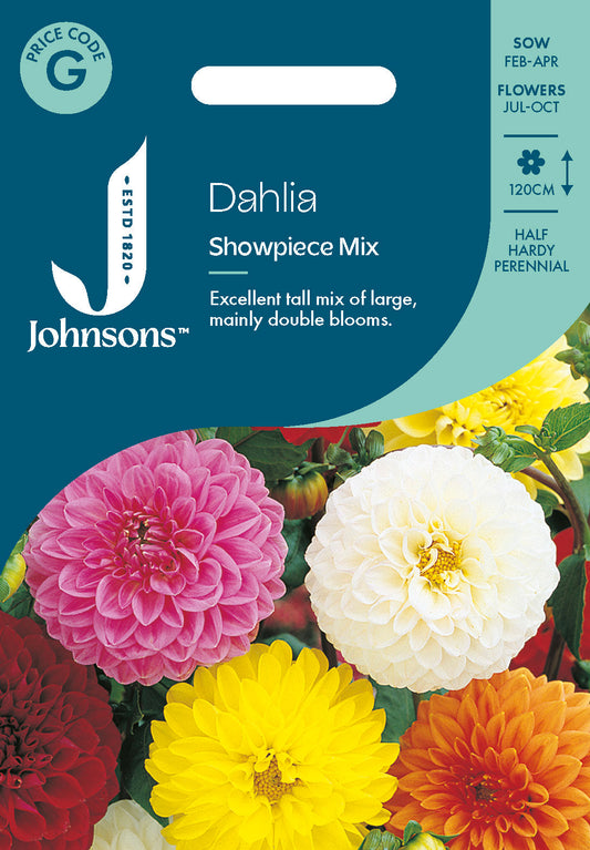 Johnsons Dahlia Showpiece Mix Seeds Packet