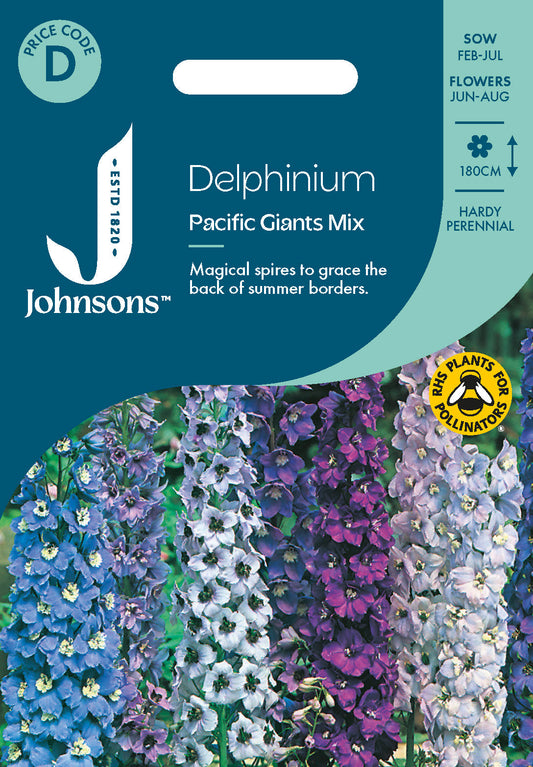 Johnsons Delphinium Pacific Giants Mix Seeds Packet