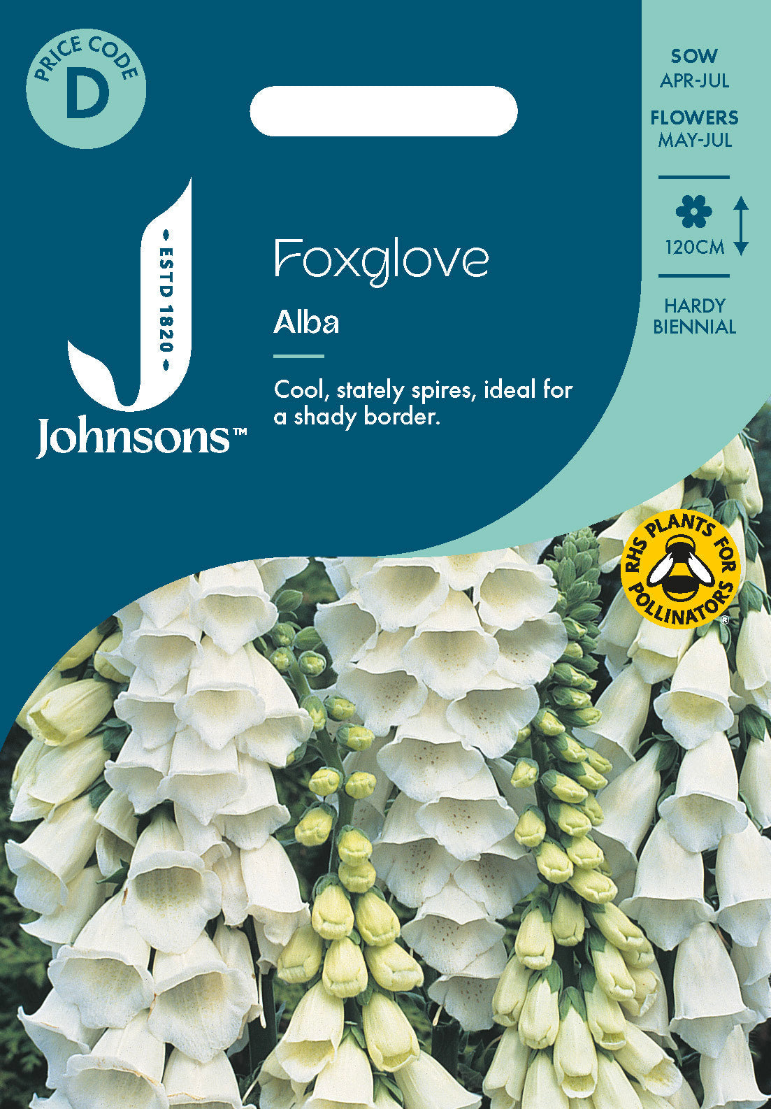 Johnsons Foxglove Alba Seeds Packet