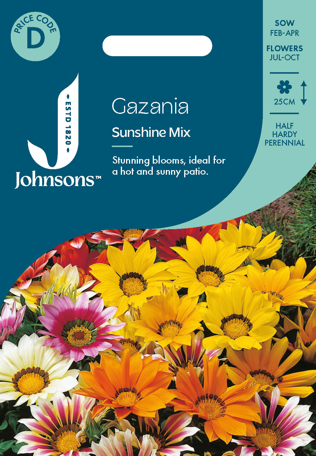Johnsons Gazania Sunshine Mix Seeds Packet