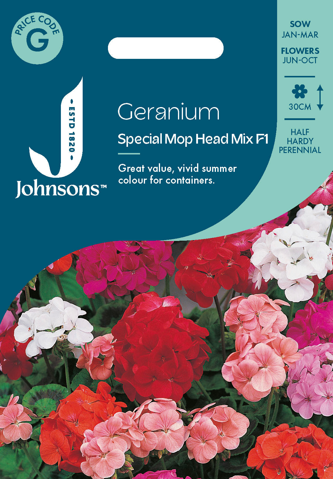 Johnsons Geranium Special Mop Head Mix F1 Seeds Packet