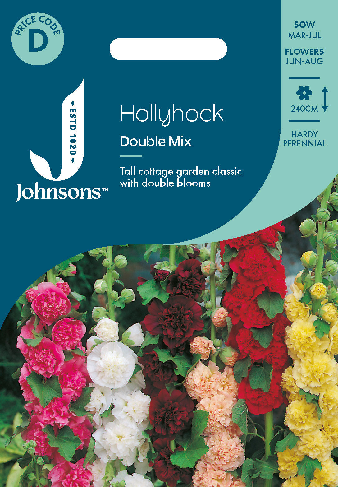 Johnsons Hollyhock Double Mix Seeds Packet