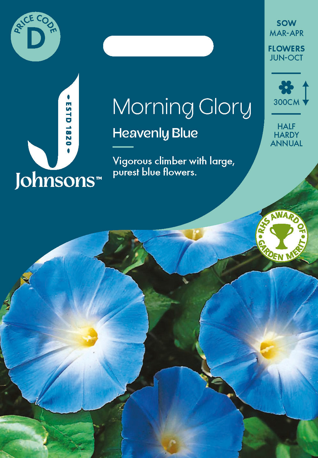 Johnsons Morning Glory Heavenly Blue Seeds Packet