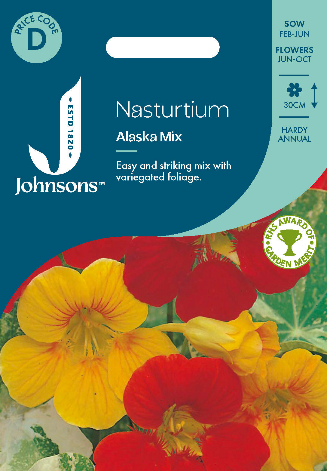 Johnsons Nasturtium Alaska Mix Seeds Packet